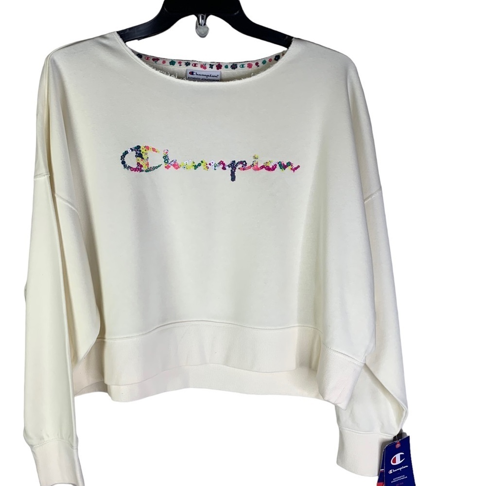 NEW CHAMPION Women's Campus French Terry Natural Cropped Sweatshirt Size LARGE - Picture 3 of 12